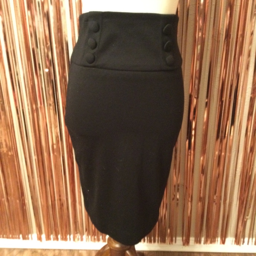 High waisted button Black Skirt